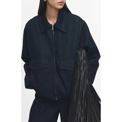 Mango Denim Jacket With Faux Fur Collar In Blue