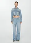 Mango Denim Jacket With Frayed Hem Medium Blue In Medium Blue
