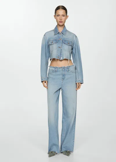 Mango Denim Jacket With Frayed Hem Medium Blue