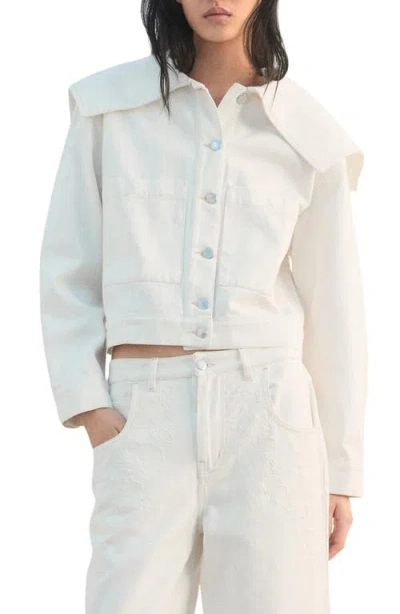 Mango Denim Jacket With Lapels Off White