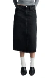Mango Denim Midi Skirt In Black Denim