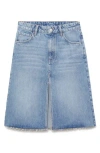 Mango Split Front Knee Length Denim Skirt In Blue