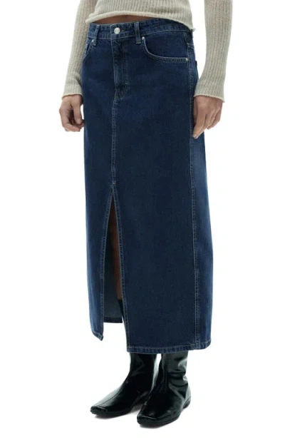 Mango Denim Midi Skirt In Dark Blue