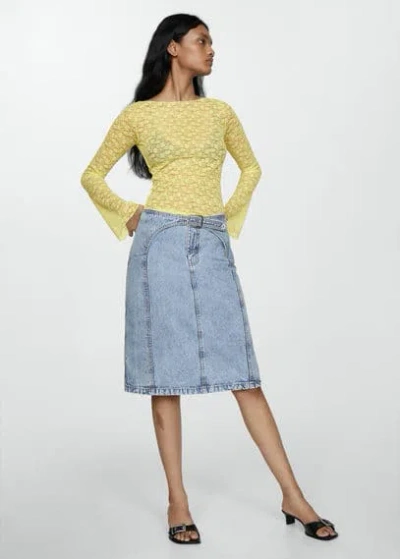 Mango Denim Midi-skirt With Belt Blue
