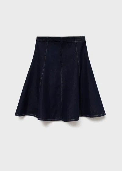 Mango Denim Midi-skirt With Stitching Open Blue