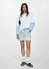 Mango Denim Miniskirt With Frayed Hem Light Blue In Light Blue