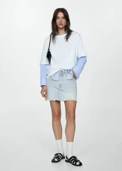 Mango Denim Miniskirt With Frayed Hem Light Blue