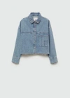 Mango Denim Overshirt With Frayed Hem Medium Blue In Bleu Moyen
