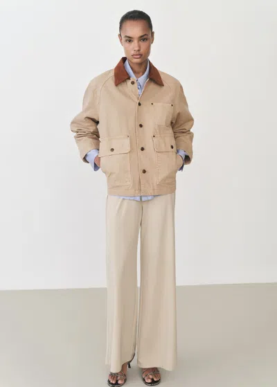 Mango Denim Parka With Contrasting Collar Sand