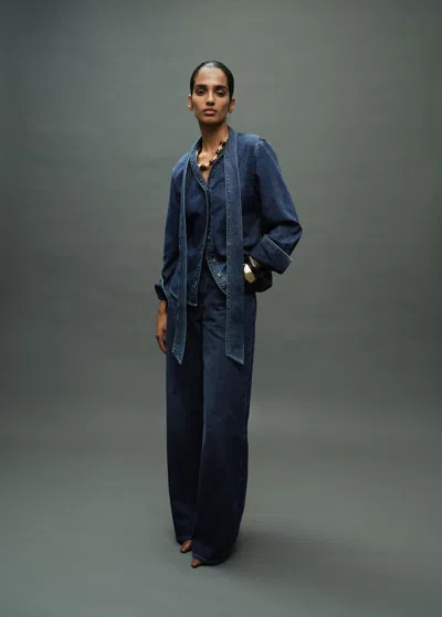 Mango Denim Shirt With Bow Dark Blue