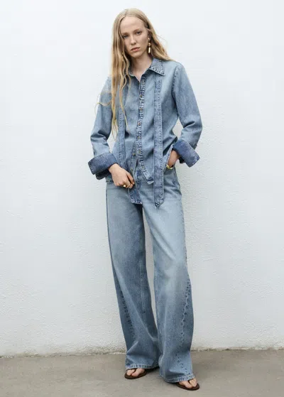 Mango Denim Shirt With Bow Medium Blue
