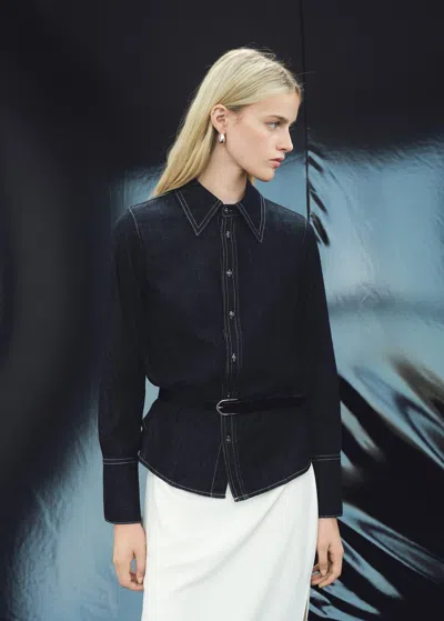 Mango Denim Shirt With Seams Open Blue In Black
