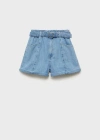 Mango Short En Jean Ceinture In Medium Blue
