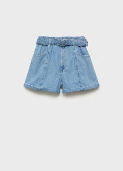 MANGO DENIM PAPERBAG SHORTS WITH BELT MEDIUM BLUE