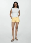 Mango Denim Shorts With Belt Yellow In Yellow