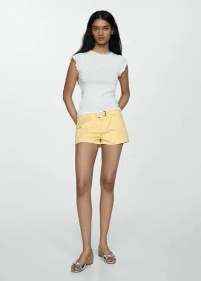 Mango Denim Shorts With Belt Yellow In Yellow