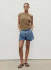 Mango Denim Shorts With Frayed Hem And Pleats Medium Blue