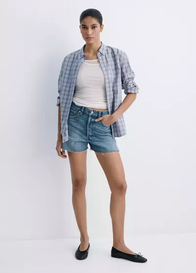 Mango Denim Shorts With Frayed Hem In Blue