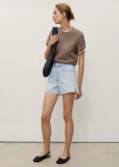 Mango Denim Shorts With Frayed Hem Light Blue