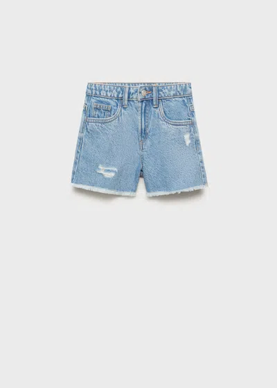 Mango Kids' Denim Shorts With Frayed Hem Medium Blue