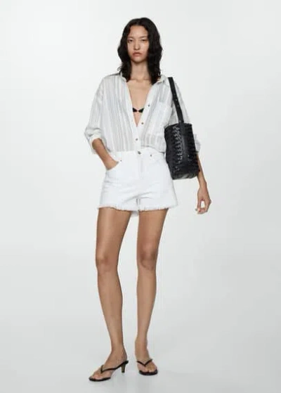 Mango Denim Shorts With Frayed Hem White In Blanc
