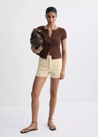 Mango Denim Shorts With Frayed Hem In Yellow