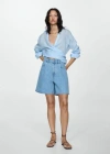 Mango Denim Shorts With Pleats Medium Blue In Medium Blue