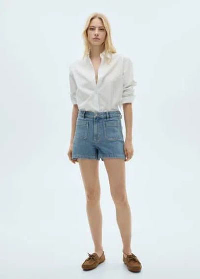 Mango Denim Shorts With Pockets Medium Blue