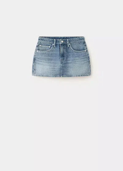 Mango Denim Skirt With Rhinestones In Blue