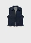 Mango Denim Top With Contrast Stitching Open Blue