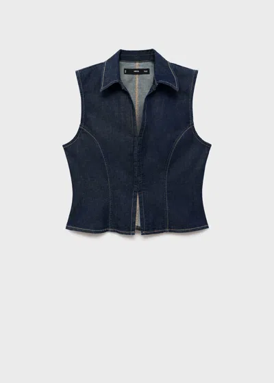 Mango Denim Top With Contrast Stitching Open Blue