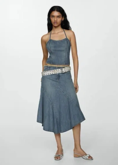 Mango Denim Top With Frayed Ends Blue