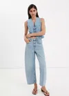 Mango Denim Top With Toggles In Medium Blue