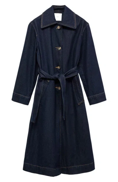 Mango Denim Trench Coat In Open Blue