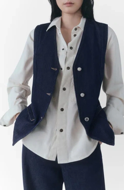 Mango Denim Vest In Open Blue