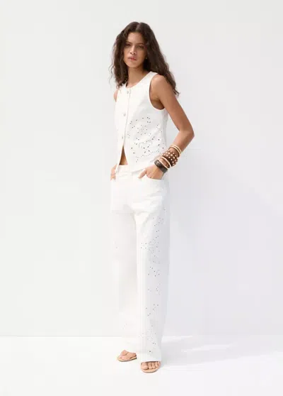 Mango Denim Vest With Openwork Embroidery In White