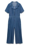 Mango Denim Wide Leg Jumpsuit In Medium Blue