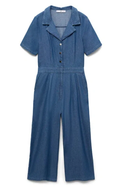 Mango Denim Wide Leg Jumpsuit In Medium Blue