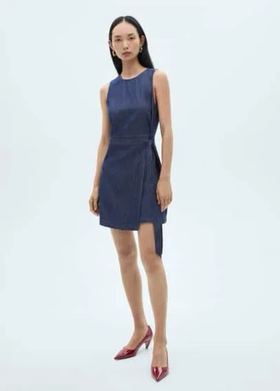 Mango Denim Wrap Dress Dark Blue In Bleu Foncé