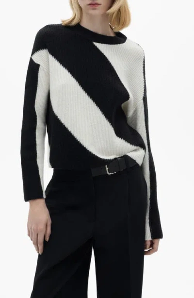 MANGO MANGO DIAGONAL STRIPE CREWNECK SWEATER