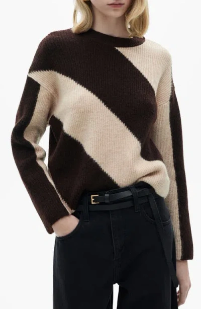 MANGO MANGO DIAGONAL STRIPE CREWNECK SWEATER
