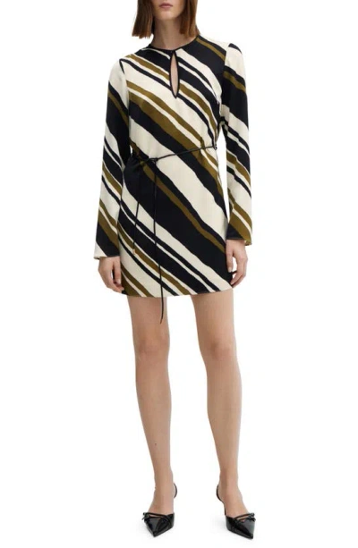 Mango Diagonal Stripe Long Sleeve Minidress In Black