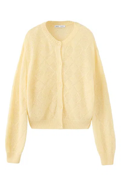 Mango Diamond Openwork Knit Cardigan In Yellow