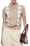 Mango Diamond Polo Neck Sweater Medium Brown In Brown