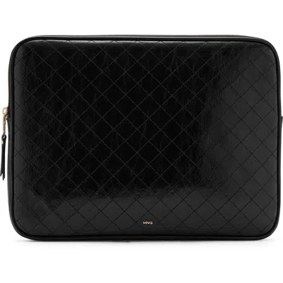 Mango Diamond Stitch Faux Leather Laptop Case In Black