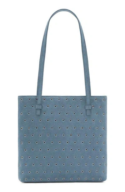 Mango Die-cut Leather Shopper Bag In Blue