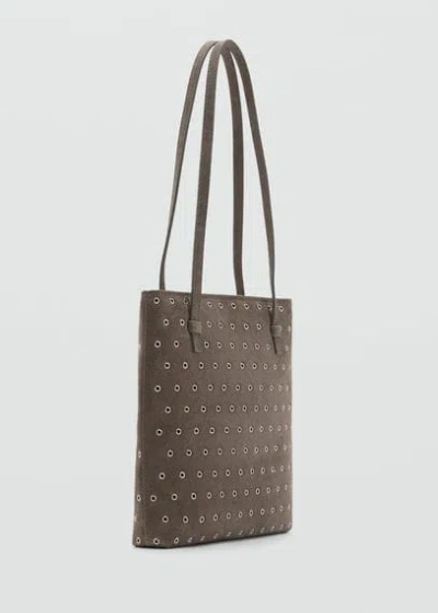 Mango Die-cut Leather Shopper Bag Medium Brown