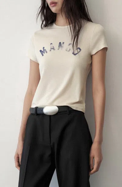 Mango Distressed Graphic T-shirt In White