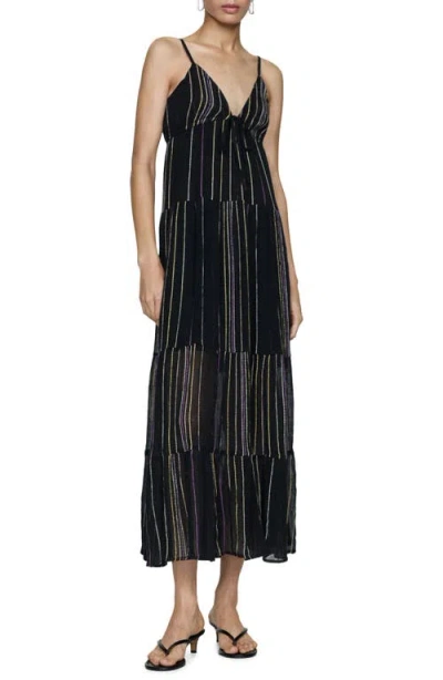 Mango Dobby Stripe Cotton Blend Sundress In Black
