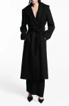 Mango Dolce Wool Blend Wrap Coat With Removable Faux Fur Collar In Black